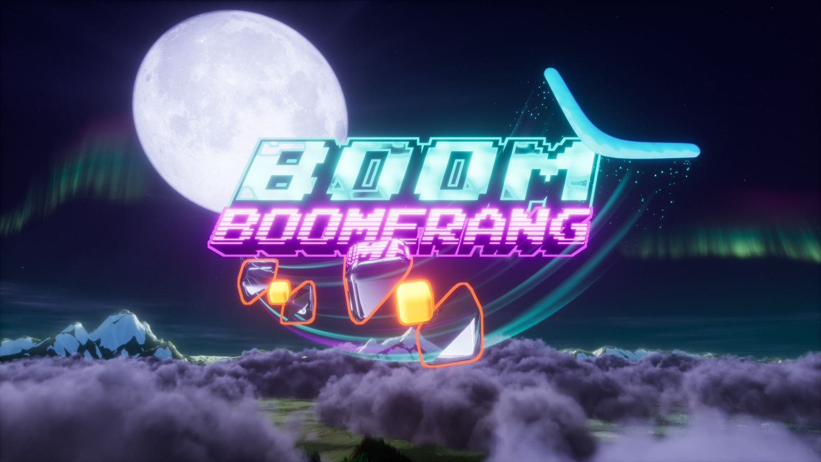The Boom Boomerang title over a moonlit sky, with the boomerang tracing its arc