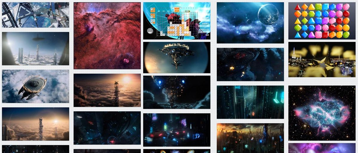 Mood board of arcade and sky reference imagery