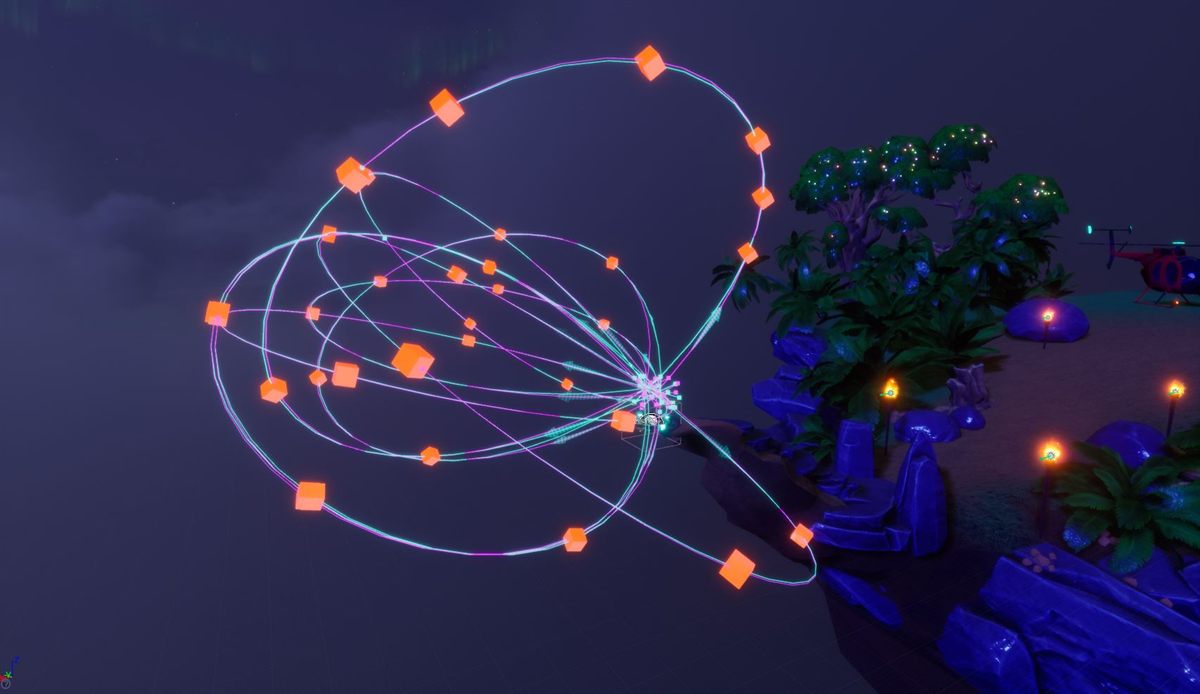 The Boom Spline blueprint actor laying out a target path in the editor