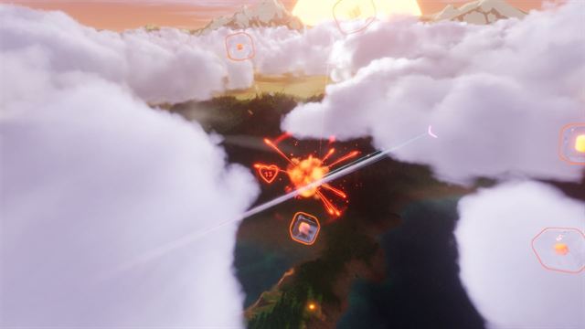 Boomerangs in flight over the landscape