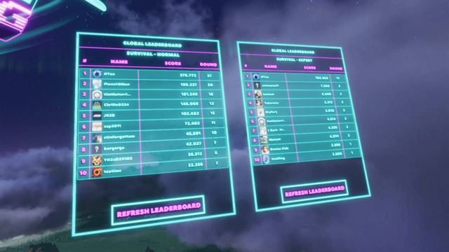 The leaderboards screen