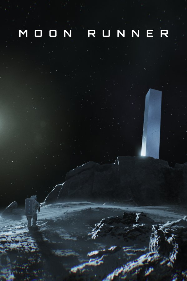 Moon Runner key art: an astronaut approaching a lit monolith on a lunar ridge