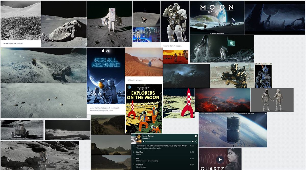 Mood board of lunar and science-fiction reference imagery