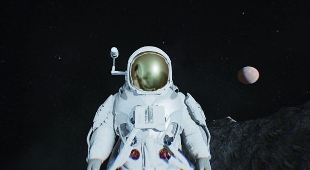The player character in the spacesuit