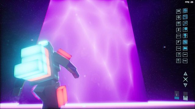 A prototype character beside a towering magenta energy wall
