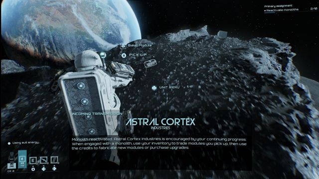 An incoming transmission from Astral Cortex Industries over the surface HUD